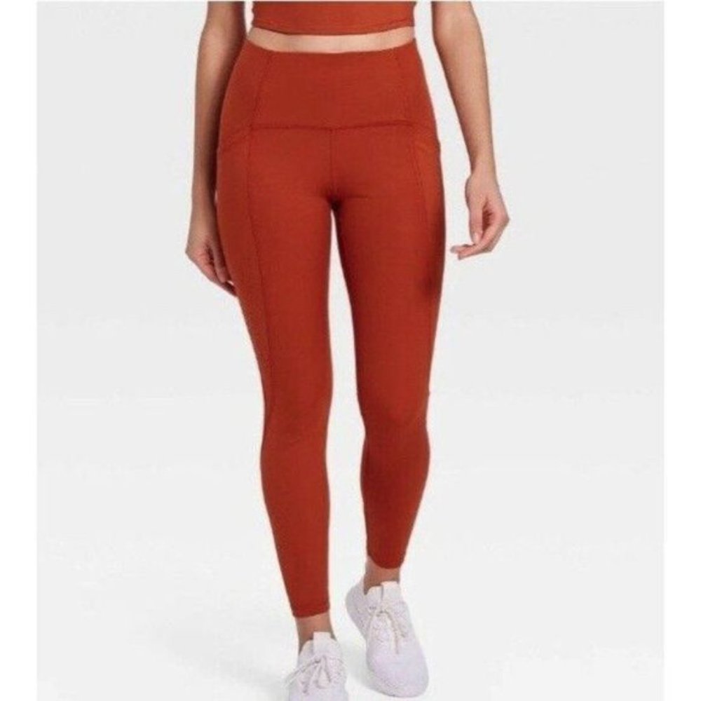 All In Motion Sculpted Perforated Leggings High Waist Orange Pockets XS NWT